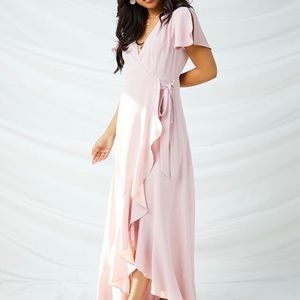 Blush Pink Ruffle High-Low Flowy Maxi Dress